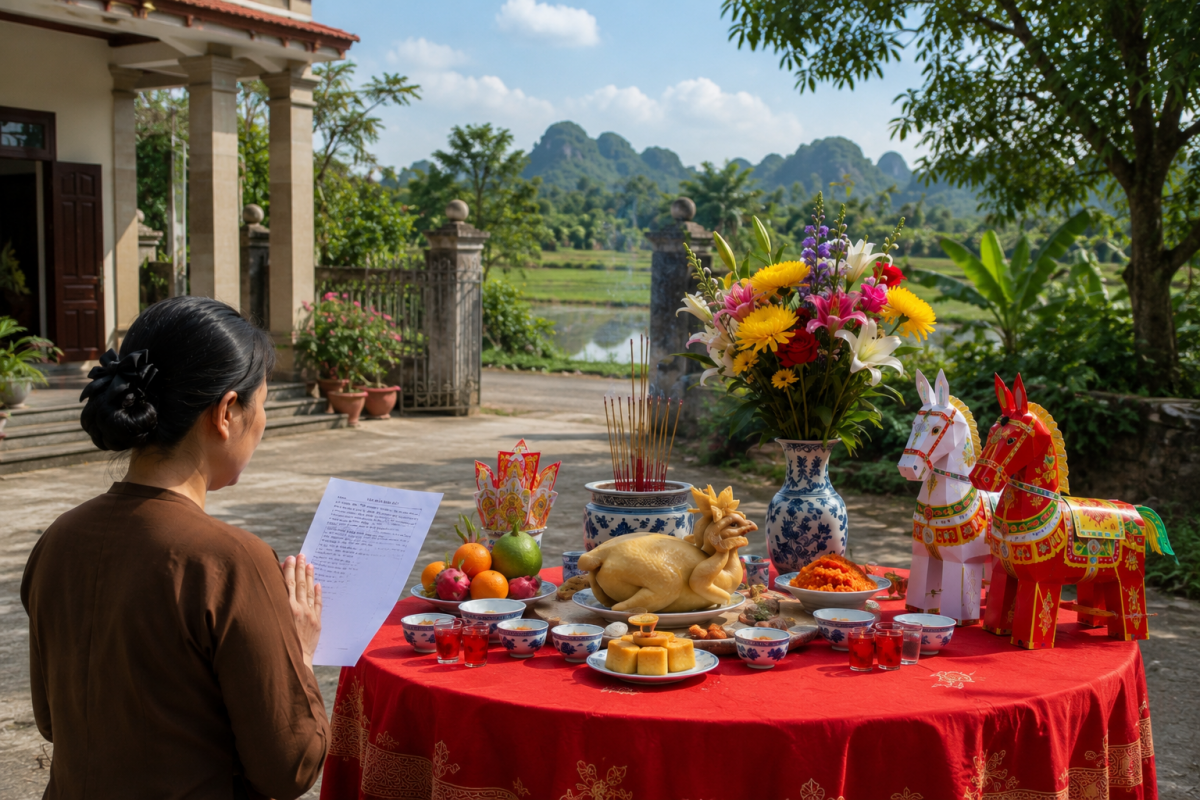 Mâm cúng bán đất bán nhà ngoài sân