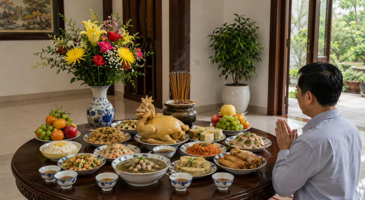 Mâm cúng bán đất bán nhà ngoài sân