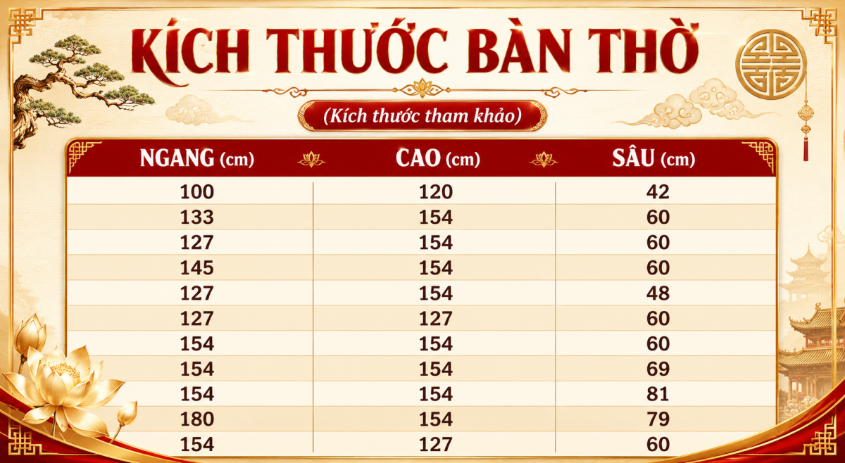 Lựa Chọn Kích Thước Bàn Thờ Theo Các Cung Cát Trên Thước Lỗ Ban