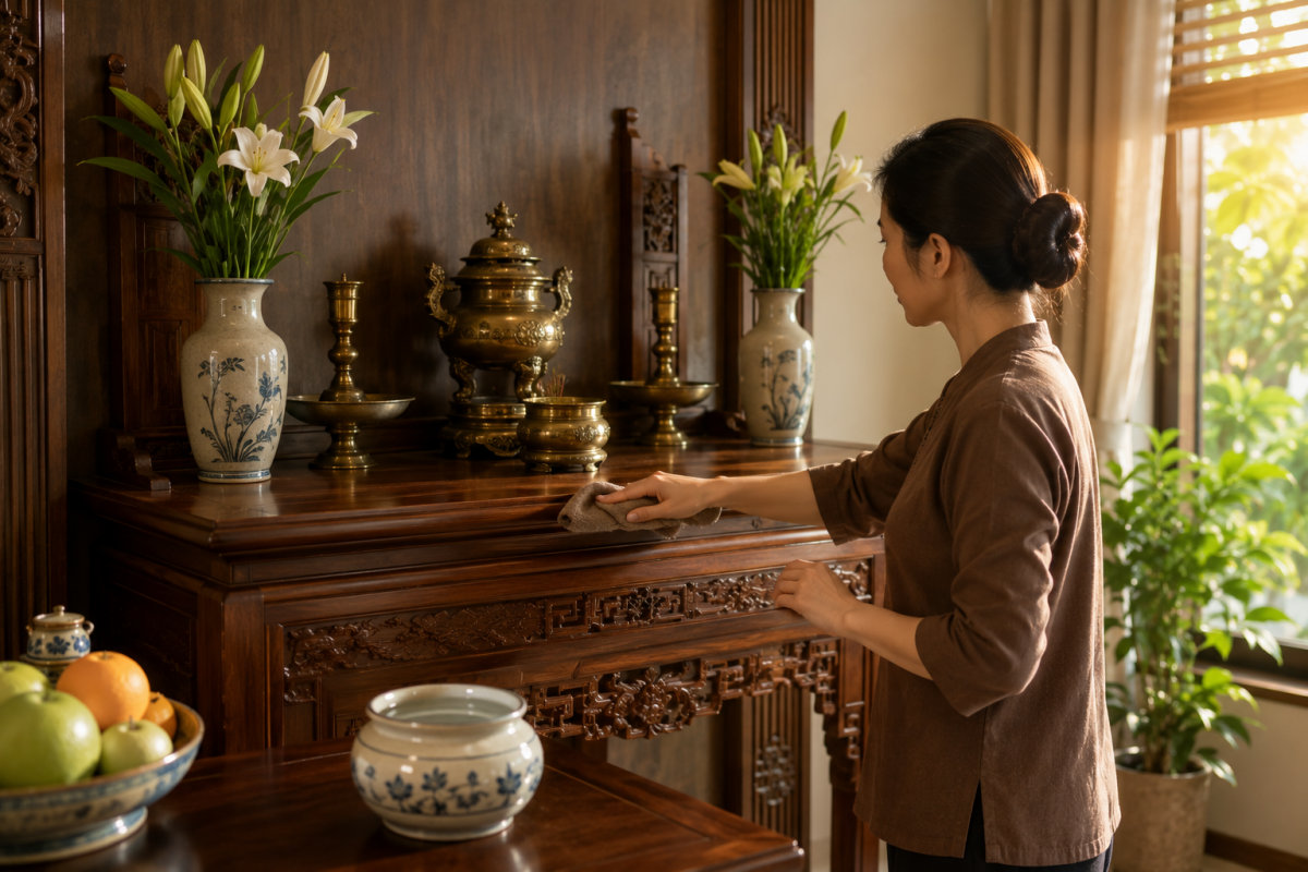 Lau dọn bàn thờ ngày Đoan Ngọ